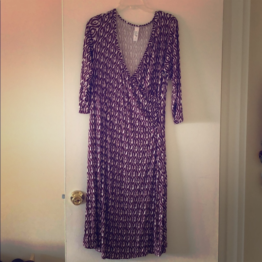 Yala maroon/white patterned faux wrap dress